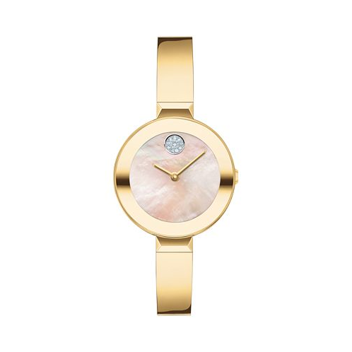 Movado Womens Bold Bangles Swiss Quartz Ionic Plated Gold-Tone Steel Watch 28mm