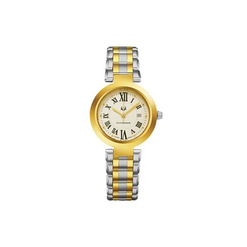 Alexander Womens Niki Gold-Tone|Silver-Tone Stainless Steel Silver-Tone Dial 32mm Round Watch