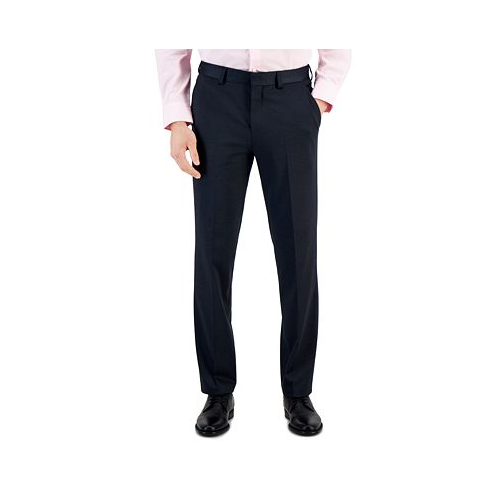 Hugo Boss Mens Modern-Fit Stretch Navy Mini-Check Suit Pants