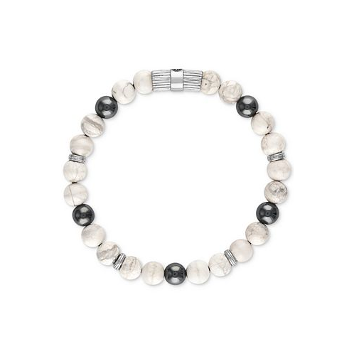 Esquire Mens Jewelry Howlite & Hematite Beaded Stretch Bracelet in Sterling Silver