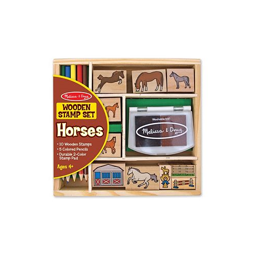 Melissa and Doug Melissa & Doug Wooden Stamp Activity Set: Horse Stable - 10 Stamps 5 Colored Pencils 2-Color Stamp Pad