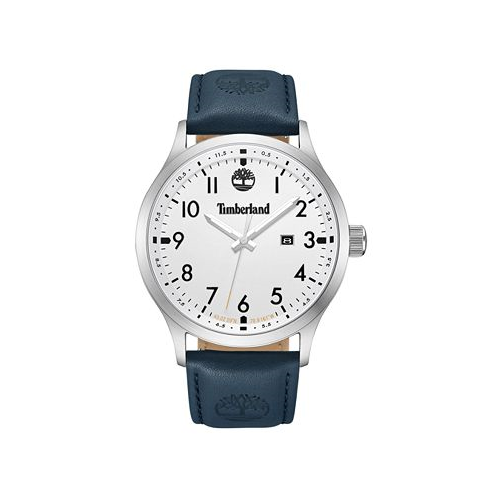 Timberland Mens Quartz Trumbull Dark Blue Genuine Leather Watch 45mm