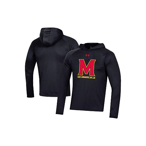 Under Armour Mens Black Maryland Terrapins School Logo Raglan Long Sleeve Hoodie Performance T-shirt