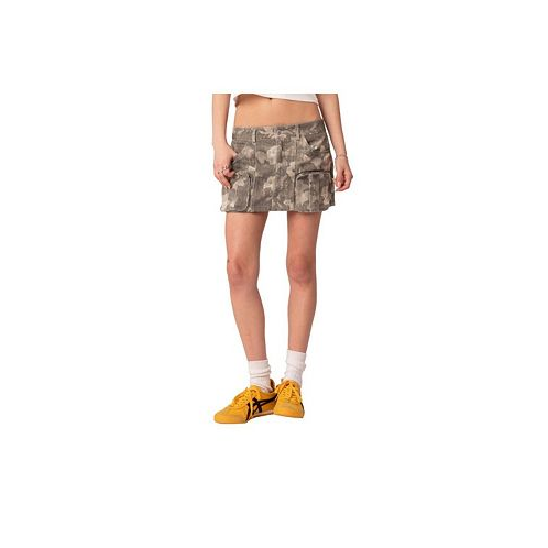 Edikted Womens Camouflage Low Waist Cargo Mini Skirt