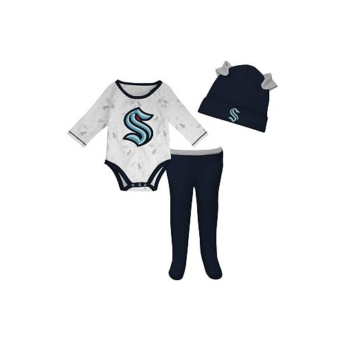 Outerstuff Newborn and Infant Boys and Girls White Deep Sea Blue Seattle Kraken Dream Team Hat Pants and Bodysuit Set