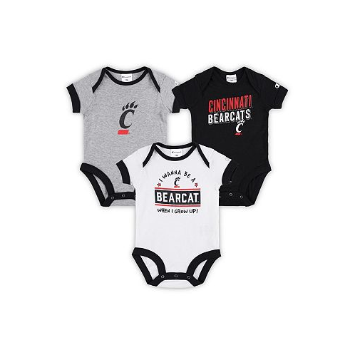 Champion Infant Boys and Girls Black Heather Gray Cincinnati Bearcats I Wanna Be Three-Pack Bodysuit Set