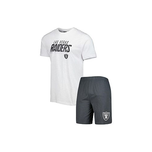 Concepts Sport Mens Charcoal White Las Vegas Raiders Downfield T-shirt and Shorts Sleep Set