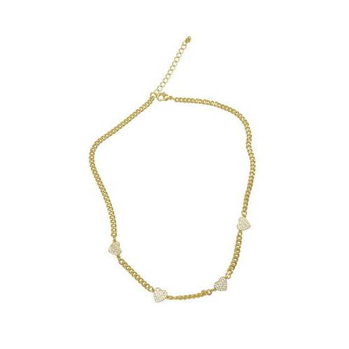 ADORNIA 16.5-2.5 Adjustable 14K Gold Plated Curb Chain with Crystal Hearts Necklace