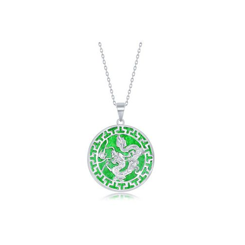 Caribbean Treasures Sterling Silver Round w/ Dragon Design Jade Necklace