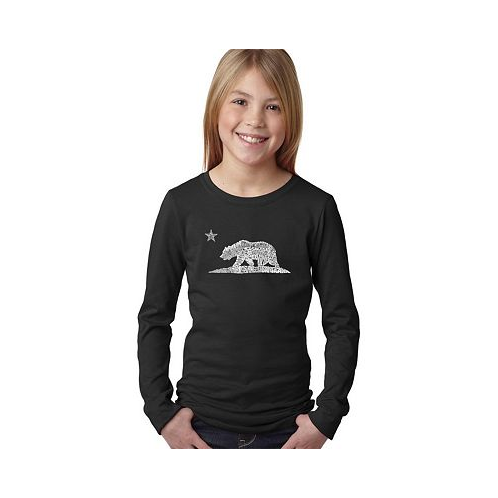 LA Pop Art Big Girls Word Art Long Sleeve T-Shirt - California Bear