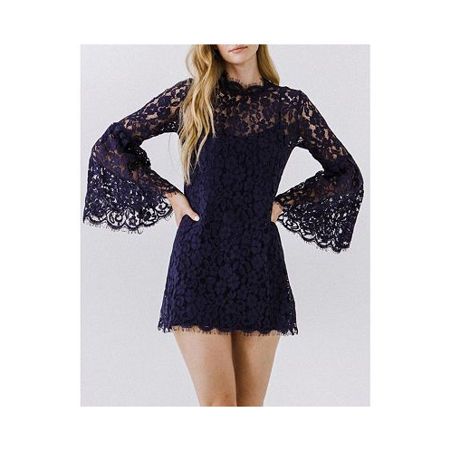 Endless rose Womens Bell Sleeve Lace Dress