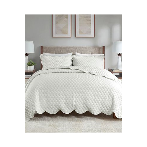 Madison Park CLOSEOUT! Nala Scalloped Edge Crinkle Microfiber 3 Piece Quilt Set Full/Queen