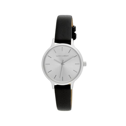 Laura Ashley Womens Clean Black Faux Leather Watch 30mm