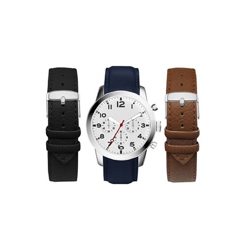 American Exchange Mens Navy Leather Strap Watch 44mm Gift Set