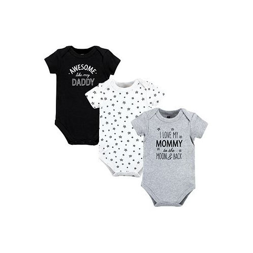 Hudson Baby Baby Boys Cotton Bodysuits Mom Dad Moon Back 3-Pack