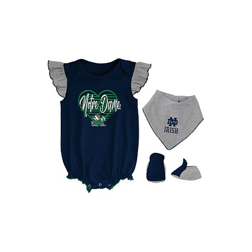 Outerstuff Girls Newborn and Infant Navy Heather Gray Notre Dame Fighting Irish All The Love Bodysuit Bib and Booties Set