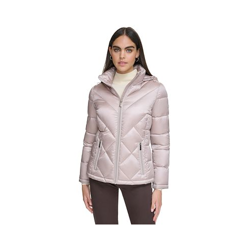 Calvin Klein Womens Shine Hooded Packable Puffer Coat