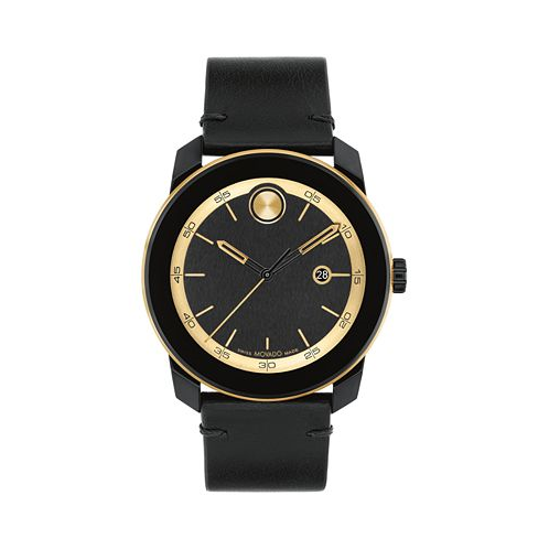Movado Mens Bold Tr90 Swiss Quartz Black Leather Watch 42mm