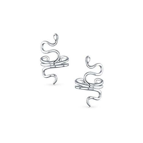 Bling Jewelry Helix Climber Crawler Snake Serpent Clip On Wrap Wire Cartilage Lobe Ear Cuff Earrings For Women Teen Men Non Pierced Ear .925 Sterling Silver Pair