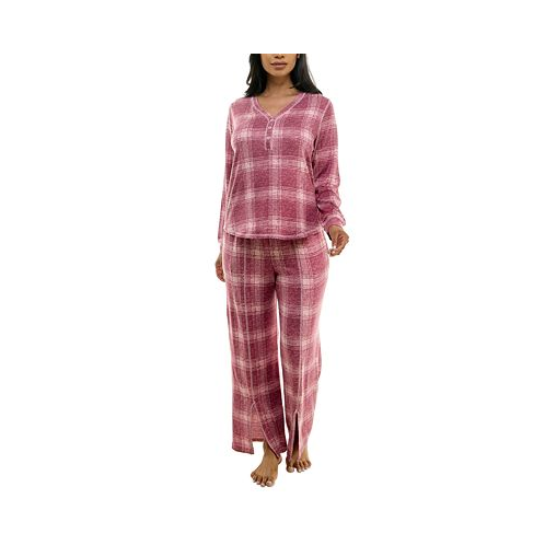 Roudelain Womens 2-Pc. Printed Henley Pajamas Set