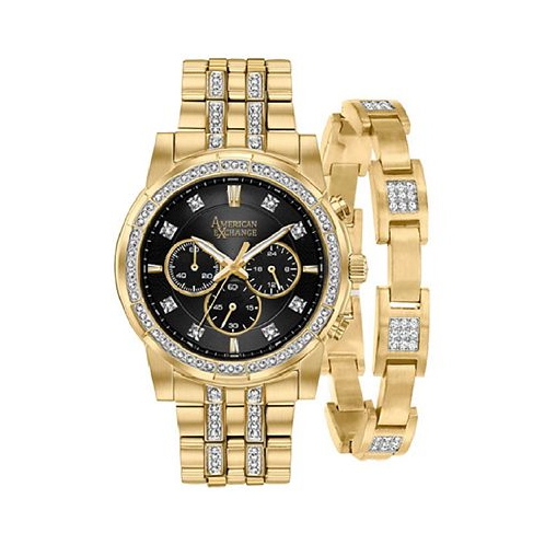 American Exchange Mens Crystal Bracelet Watch 46mm Gift Set