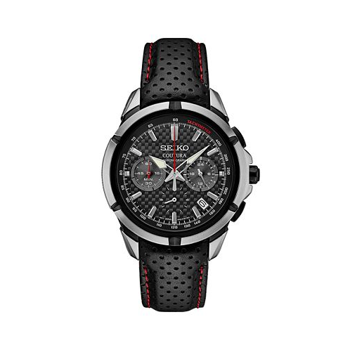 Seiko Mens Chronograph Coutura Black Perforated Leather Strap Watch 42mm