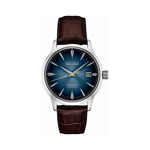 Seiko Mens Automatic Presage Cocktail Time Brown Leather Strap Watch 41mm