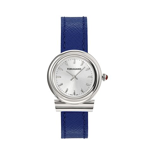 Ferragamo Salvatore Womens Gancini Swiss Blue Leather Strap Watch 28mm