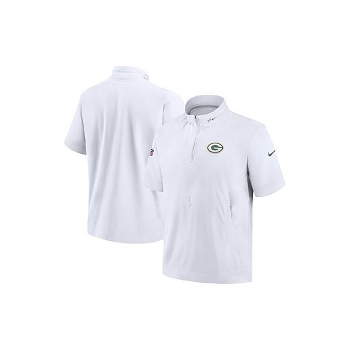 Nike Mens White Green Bay Packers Sideline Coach Short Sleeve Hoodie Quarter-Zip Jacket