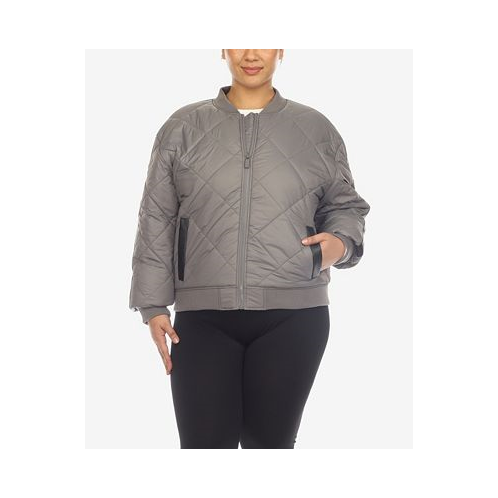 White Mark Plus Size Diamond Quilted Puffer Bomber Jacket