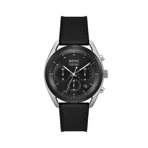 Hugo Boss Mens Top Quartz Fashion Chronograph Black Silicone Black Fabric Watch 44mm