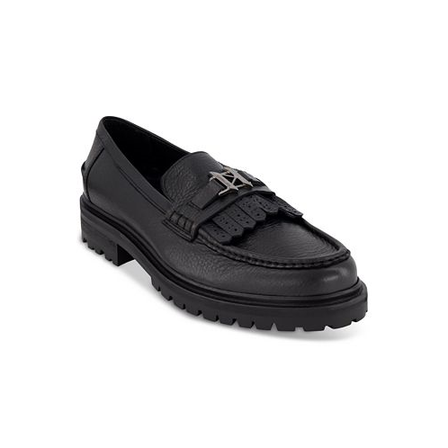 KARL LAGERFELD PARIS Mens Tumbled Leather Slip-On Kilted Tassel Loafers