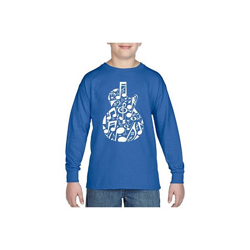 LA Pop Art Child Music Notes Guitar - Boys Word Art Long Sleeve T-Shirt