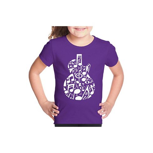 LA Pop Art Music Notes Guitar - Girls Child Word Art T-Shirt