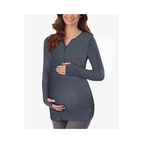 Cuddl Duds Womens Thermal Long-Sleeve Henley Maternity Top