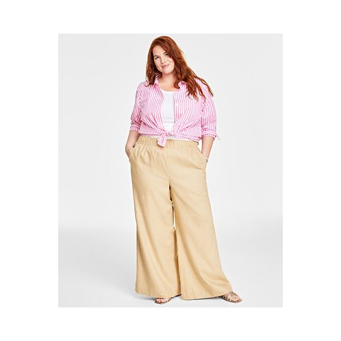On 34th Plus Size Linen-Blend Pull-On Lightweight Wide-Leg Pants