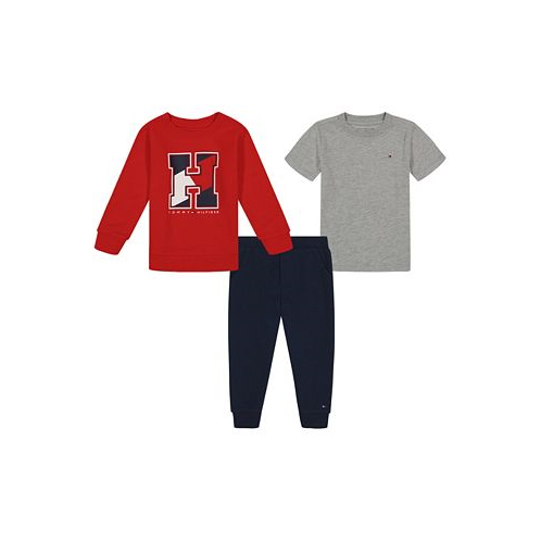 Tommy Hilfiger Baby Boys Basic T-shirt Fleece Monogram Crewneck and Joggers 3 Piece Set