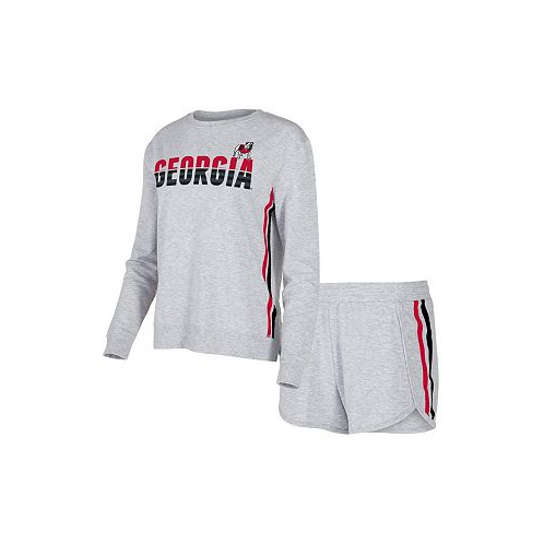Concepts Sport Womens Gray Georgia Bulldogs Cedar Tri-Blend Long Sleeve T-shirt and Shorts Sleep Set