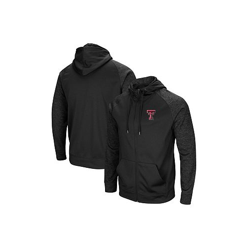 Colosseum Mens Black Texas Tech Red Raiders Blackout 3.0 Tonal Raglan Full-Zip Hoodie