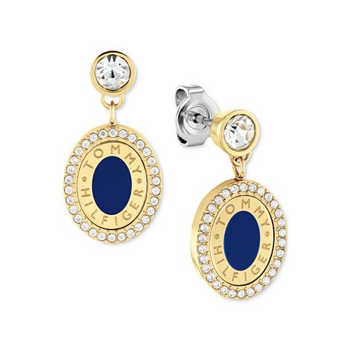 Tommy Hilfiger Gold-Tone Blue & Crystal Oval Drop Earrings