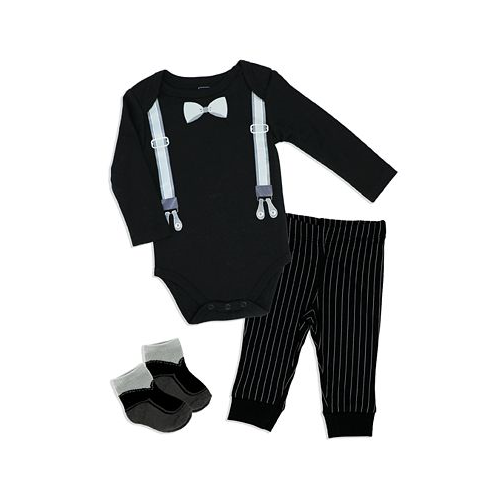 Baby Mode Baby Boys Suspender Bodysuit Pants and Socks 3 Piece Set