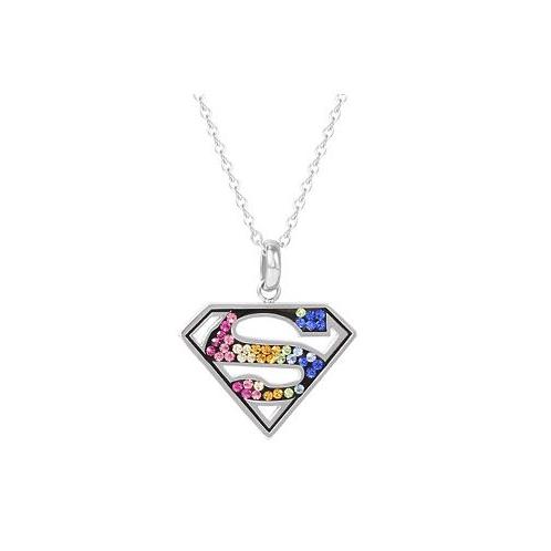 DC Comics Superman Cutout Stainless Steel Rainbow Crystals Emblem Necklace 18
