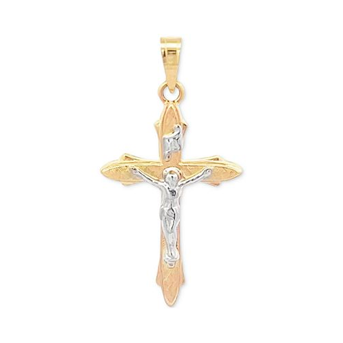 Macys Two Tone Crucifix Charm Pendant in 14K Yellow and White Gold