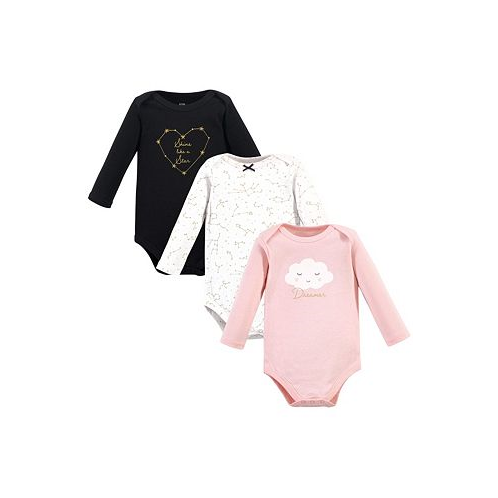 Hudson Baby Infant Girl Cotton Long-Sleeve Bodysuits Dreamer 3-Pack