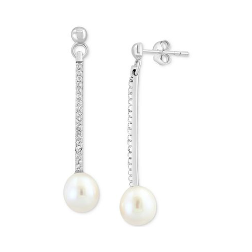 EFFY Collection EFFY Freshwater Pearl (7mm) & White Topaz (1/5 ct. t.w.) Linear Drop Earrings in Sterling Silver