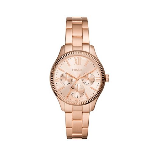 Fossil Womens Rye Multifunction Rose Gold-Tone Stainless Steel Watch 36mm