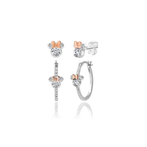 Disney Minnie Mouse Mommy & Me Silver Plated Hoops and Stud Earrings Set