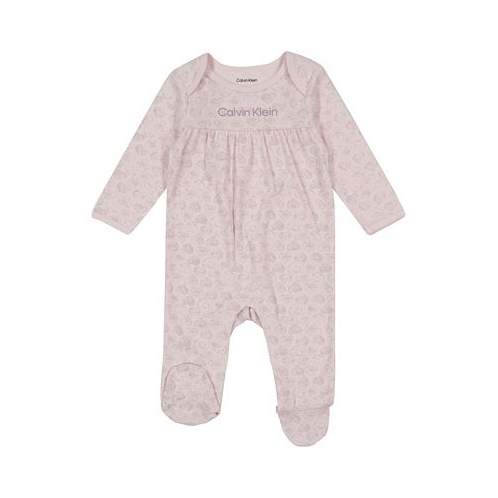 Calvin Klein Baby Girls Heart Stamp Print Long Sleeve Footed Coverall One Piece