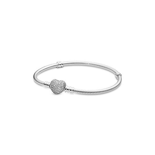 Pandora Moments Cubic Zirconia Pave Heart Clasp Snake Chain Bracelet