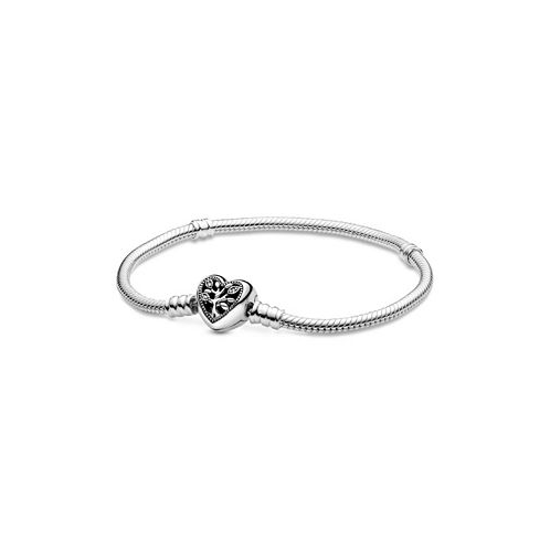 Pandora Moments Cubic Zirconia Family Tree Heart Clasp Snake Chain Bracelet